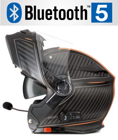 Bluetooth Bullet Hd Mat Orange V5 Solskærm Mc Hjelm
