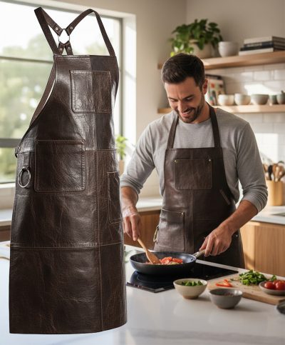 Premium Læder Forklæde Grill / Grill / Barista / Kok / Frisør Forklæde Brun Vintage Ds1