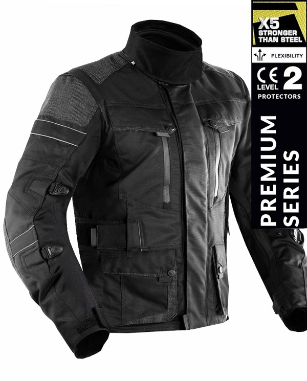 Premium Dynatech Sort Kevlar 17092:2020 Vandtæt Mc Alle Vejrjakke Mcv