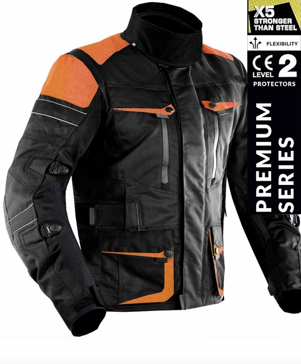Premium Dynatech Mel/Orange Kevlar 17092:2020 Vandtæt Mc Allweather Jakke Mcv