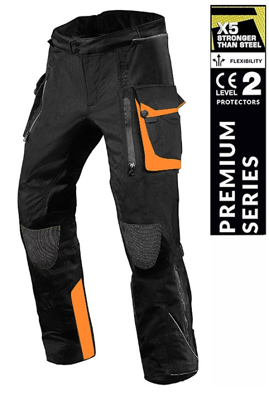 Premium Dynatech Orange/Black Kevlar 17092:2020 Vandtætte Mc Alle Vejr Bukser Mcv
