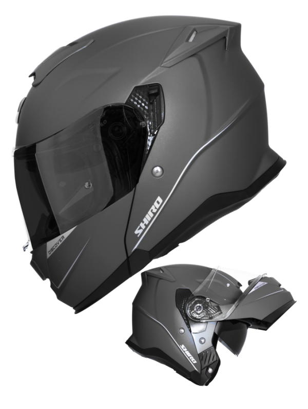 Shiro Dsc Nitro Modular 22.06 Flip Front Matt Titanium Oplukkelig Motorcykelhjelm