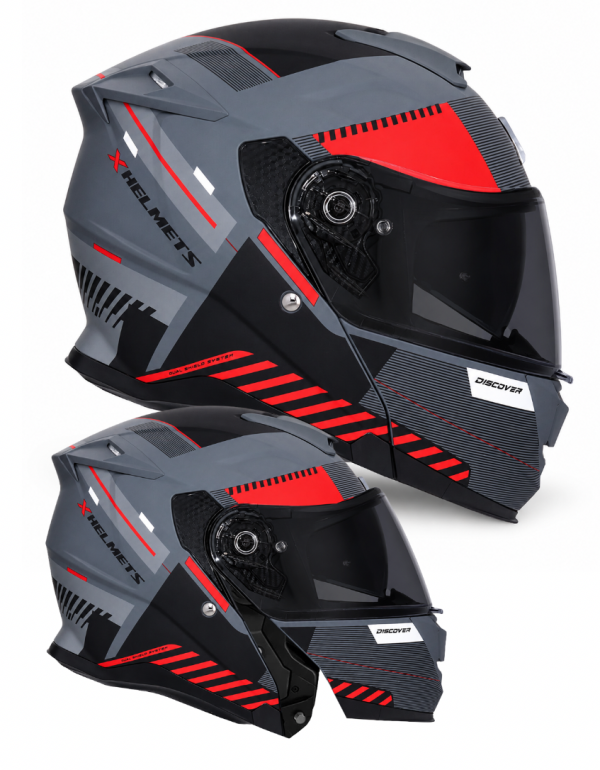Shiro Dsc Nitro Modular 22.06 Flip Front Matt Gray Red Oplukkelig Motorcykelhjelm