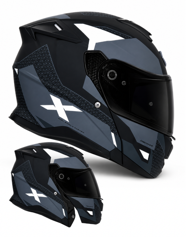 Shiro Dsc Nitro Modular 22.06 Flip Front Matt Black White Oplukkelig Motorcykelhjelm